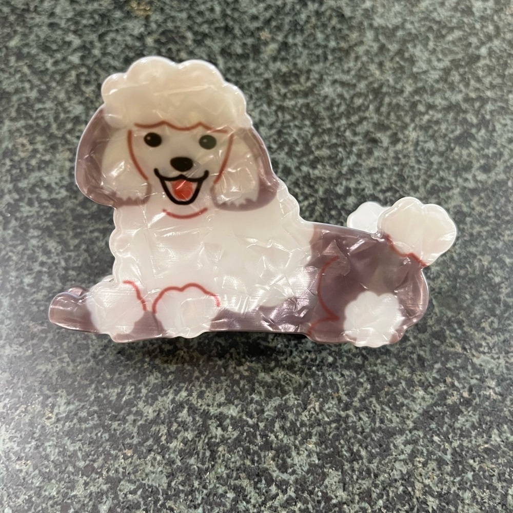 🐩 NWT Adorable Poodle Dog Hair Claw Clip – Pink and Gray
